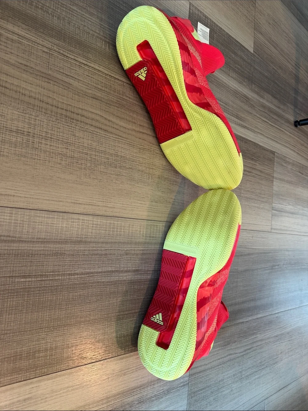adidas Red Knit Slip-On High-Top Athletic Sneakers with Yellow Accents